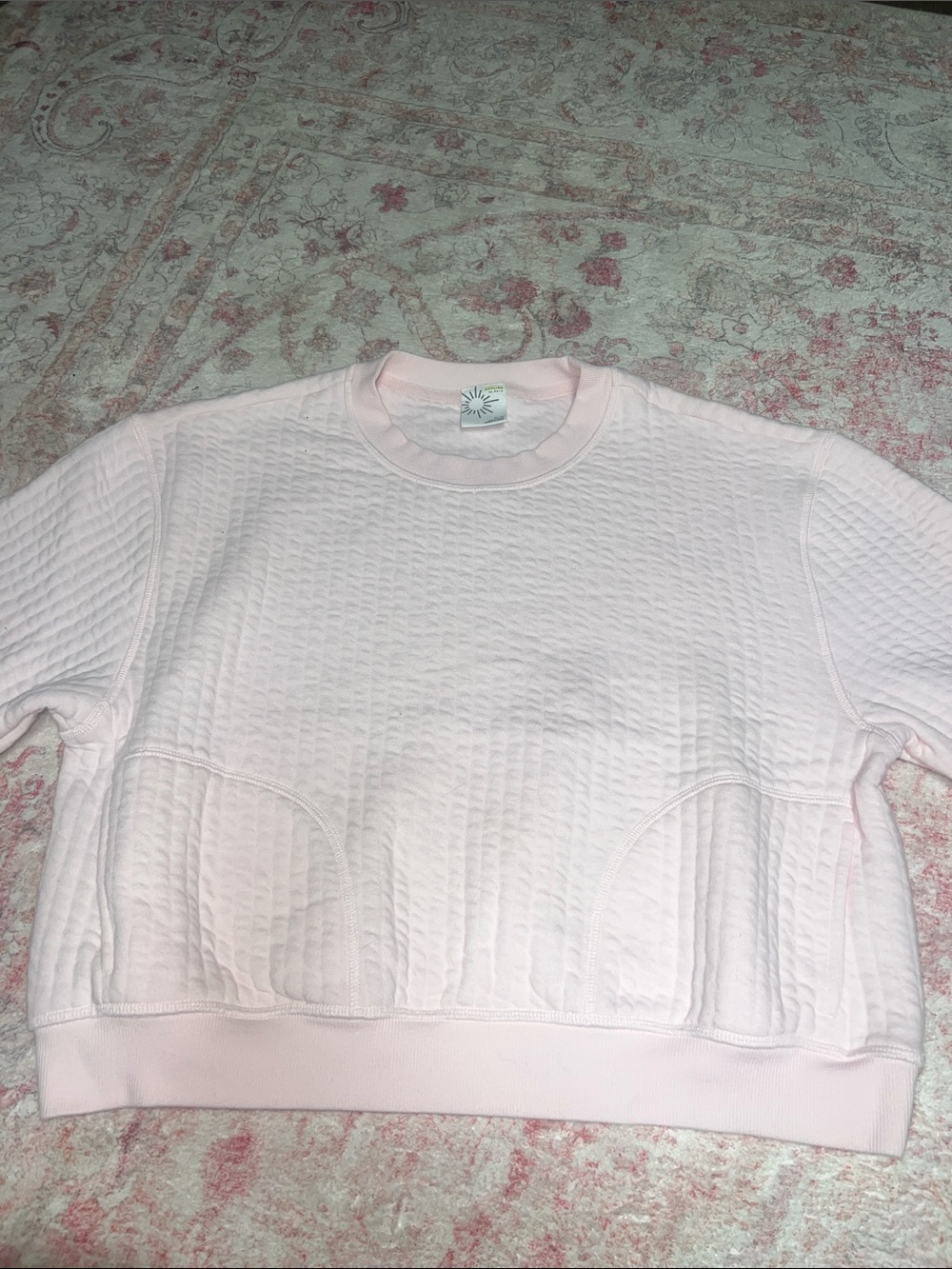 aerie Soft Light Pink Quilted Crewneck Sweater